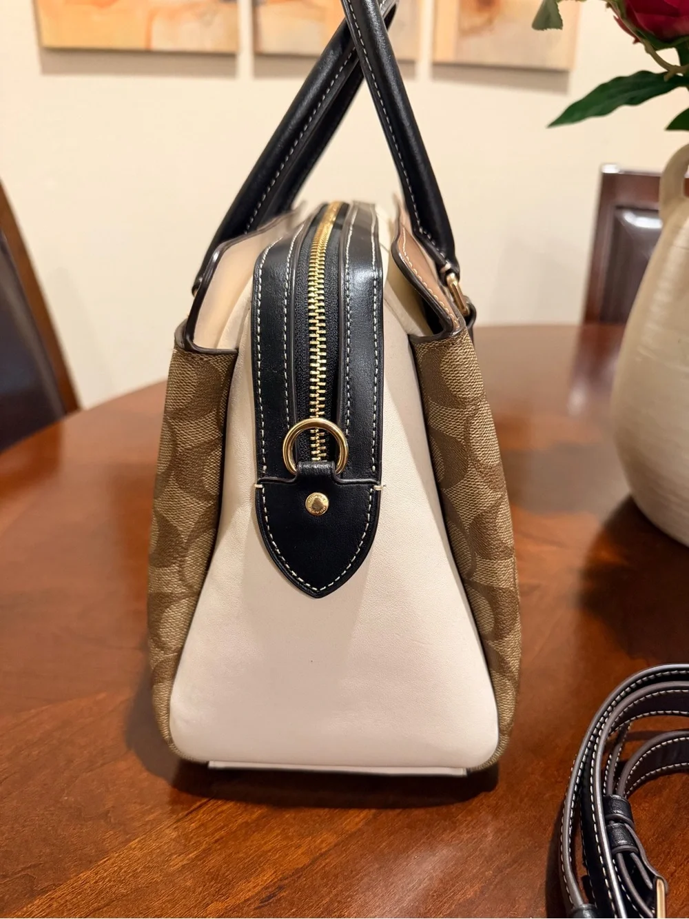 Coach Darcie Carryall in Color block Saddle / Black / Chalk NWOT